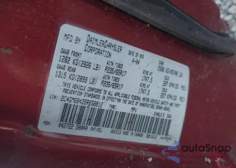 2005 Chrysler Pacifica Touring from USA, damaged, VIN 2C4GM68435R658812